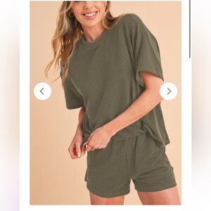 Olive Green Ribbed Lounge Set